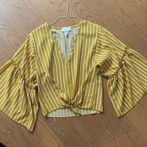 Mustard Yellow Striped Bell Sleeve Blouse